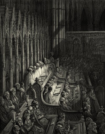 Westminster Abbey in Victorian London by Gustave Dore